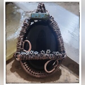 Onyx, copper and sterling silver pendant